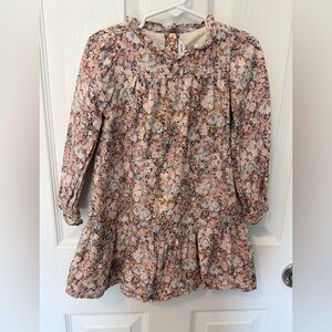 Janie and Jack Pink Multi Floral Long-Sleeve Ruffle Dress